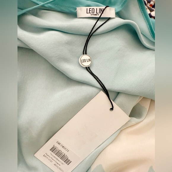 NWT Leo Lin Rachel Cowl Neck Silk Slip Dress Neptune Print in Sea Grass Size 12 - Picture 13 of 16